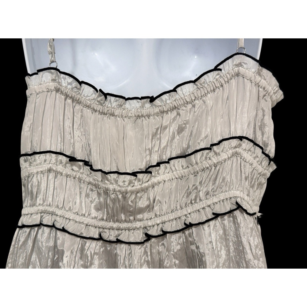 NWT J Crew Crinkle Maxi Dress L Silver Gray Ruffle Tiered Black Trim Cami - Picture 7 of 14